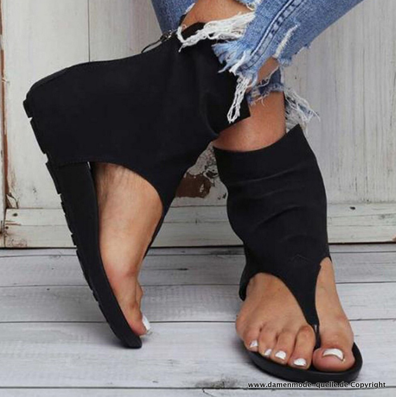 PU Leder Hohe Sommer Flip Flops für Damen Schwarz