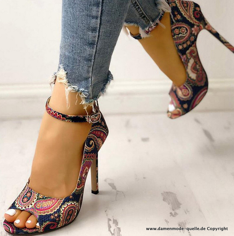 OL High Print Peep Toe Sandalen Damen Schuhe