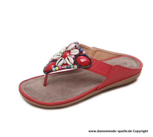 Damen Sea Shell Sandalen Sommer Flip-Flops in Rot