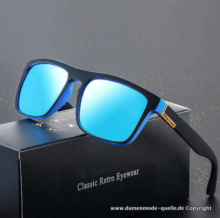 Retro Style Herren Sonnenbrille Polarisierend in Schwarz Blau