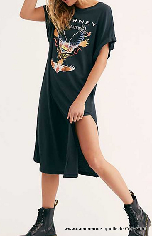 Retro Style Shirt Kleid Lang in Schwarz
