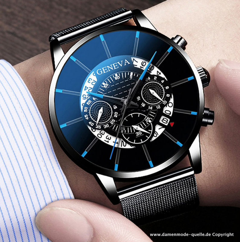 Herren Quarzuhr Mode Armbanduhr in Schwarz Blau