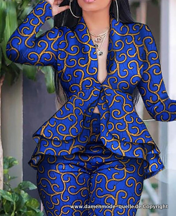 Damenoutfit Elegantes Hosenanzug mit Bleistift Hose in Blau
