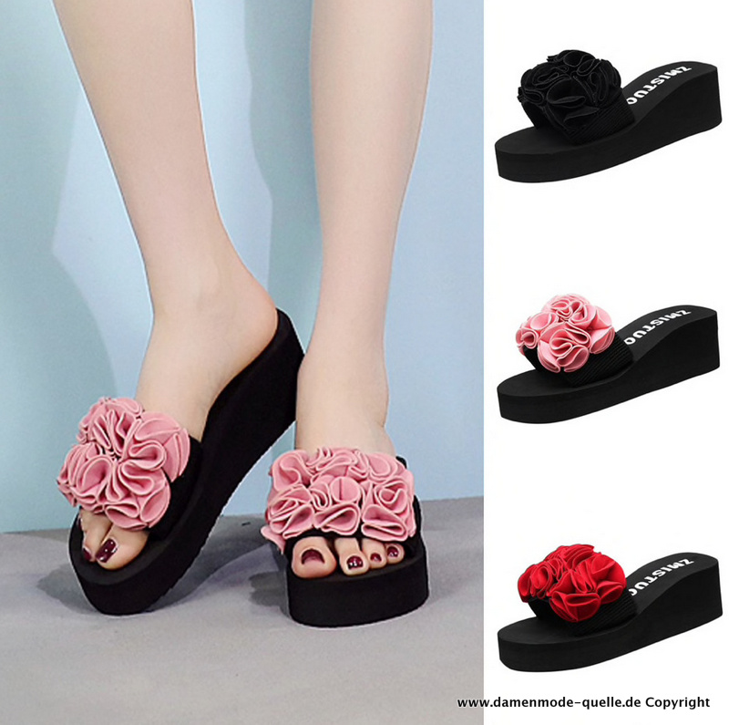 Damen Sommer Schuhe mit Blumen Applikationen