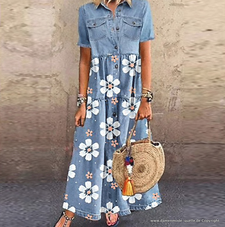 A Linie Jeans Sommerkleid Lang mit Blumen
