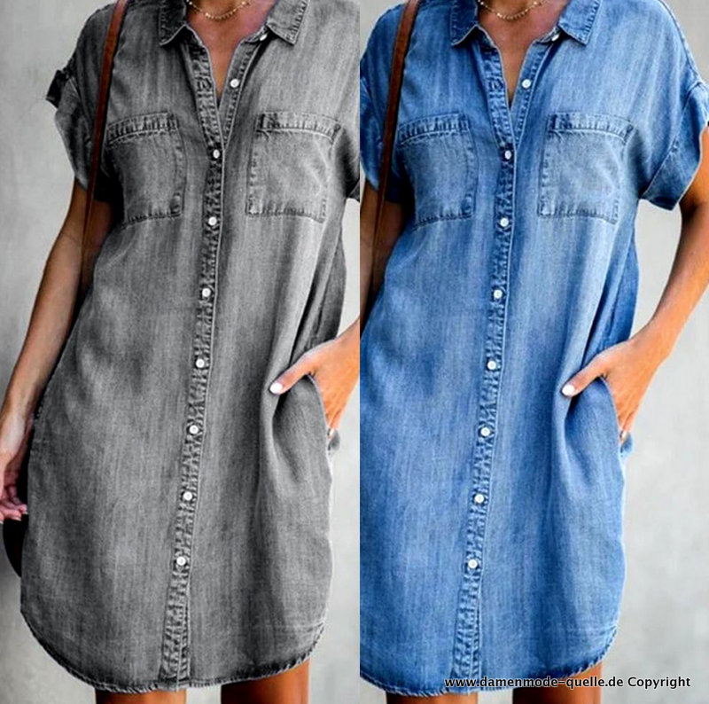 Jeans Blusenkleid Sommerkleid in Silber oder Blau