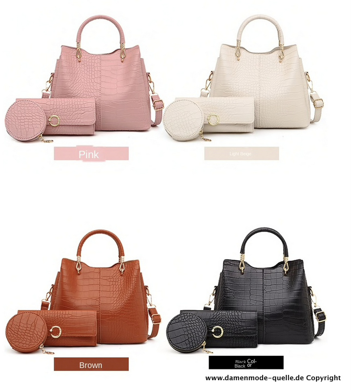 3 Teiliges Set Damen Composite Handtasche mit Geldbeutel versch Farben