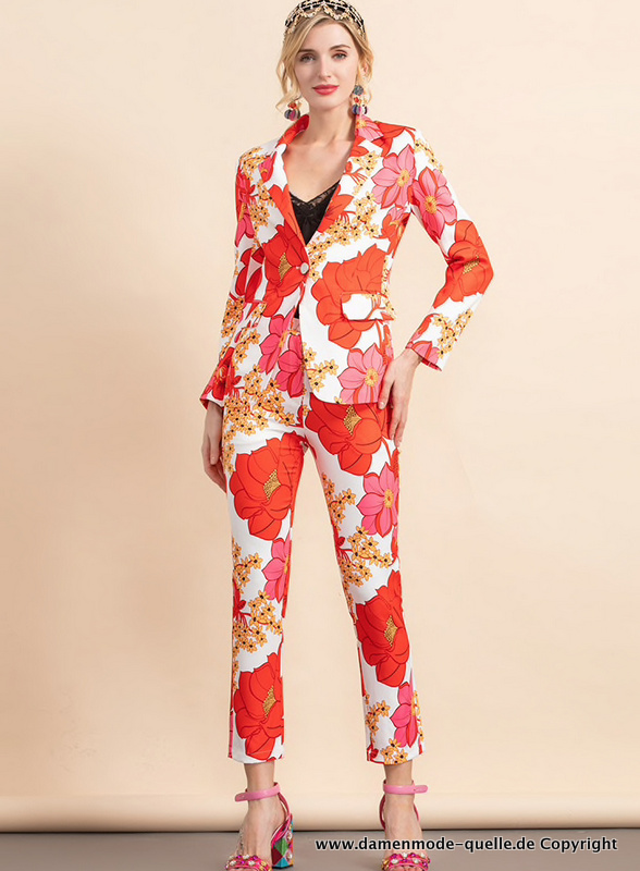 Fashion Hosenanzug für Damen Elegant mit Rote Blumen