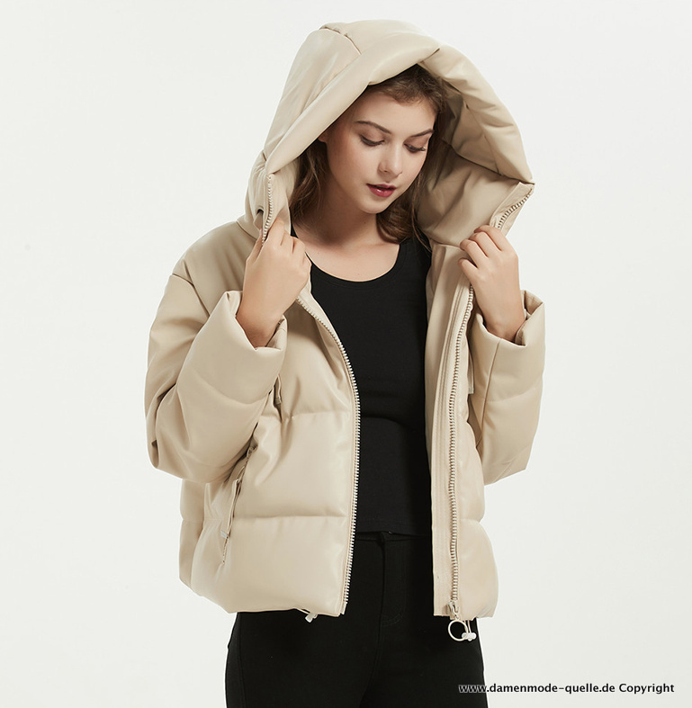 Dicke Warme Kurze Parka Streetwear Jacke für Damen in Beige