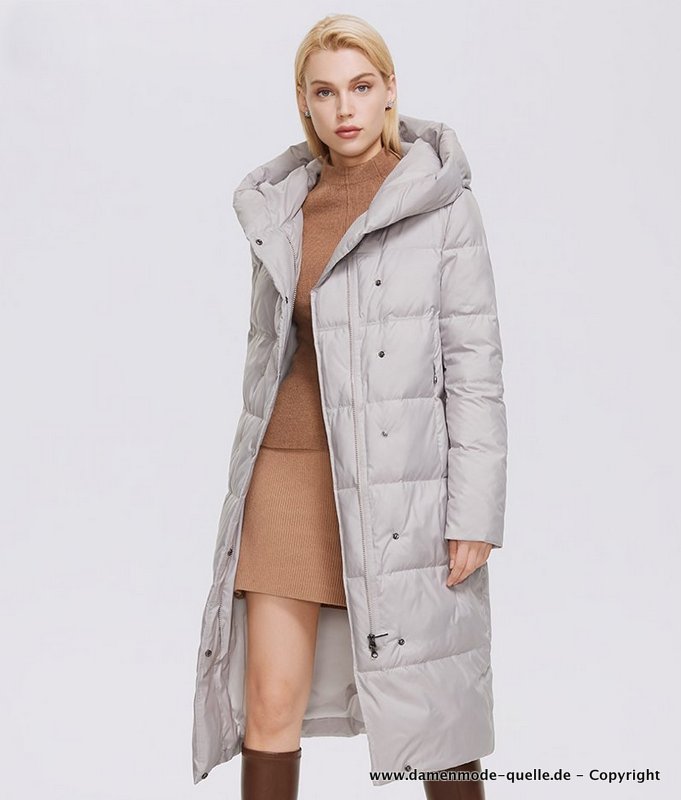 Warme Winter Parka Dicke Jacke für Damen in Beige Lang