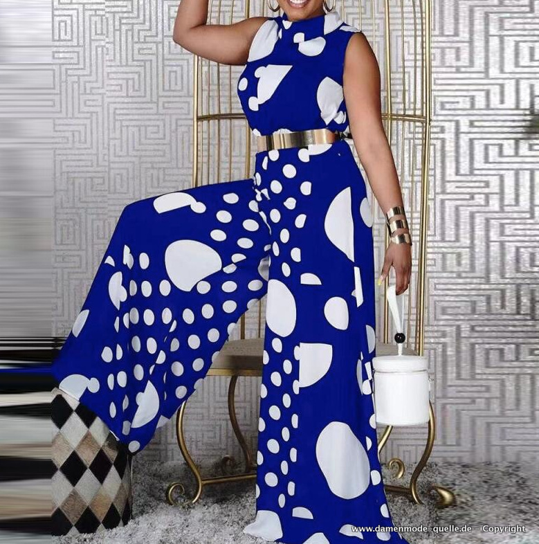 Vintage Print Sommer Jumpsuit Einteiler in Blau