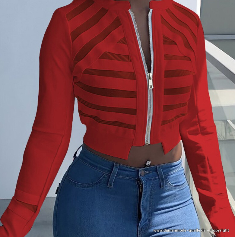 Sexy Patchwork Damen Jacke in Rot
