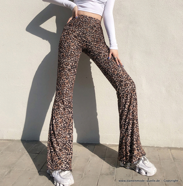 Leopard Print Damen Hose mit Hohe Taille 