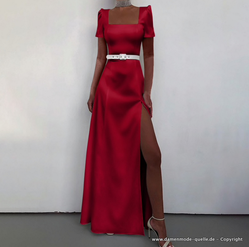 Elegantes A Linie Satin Kleid mit Diana Ausschnitt in Rot