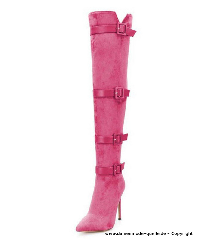 Wildleder Stiletto Overknee Stiefel in Pink