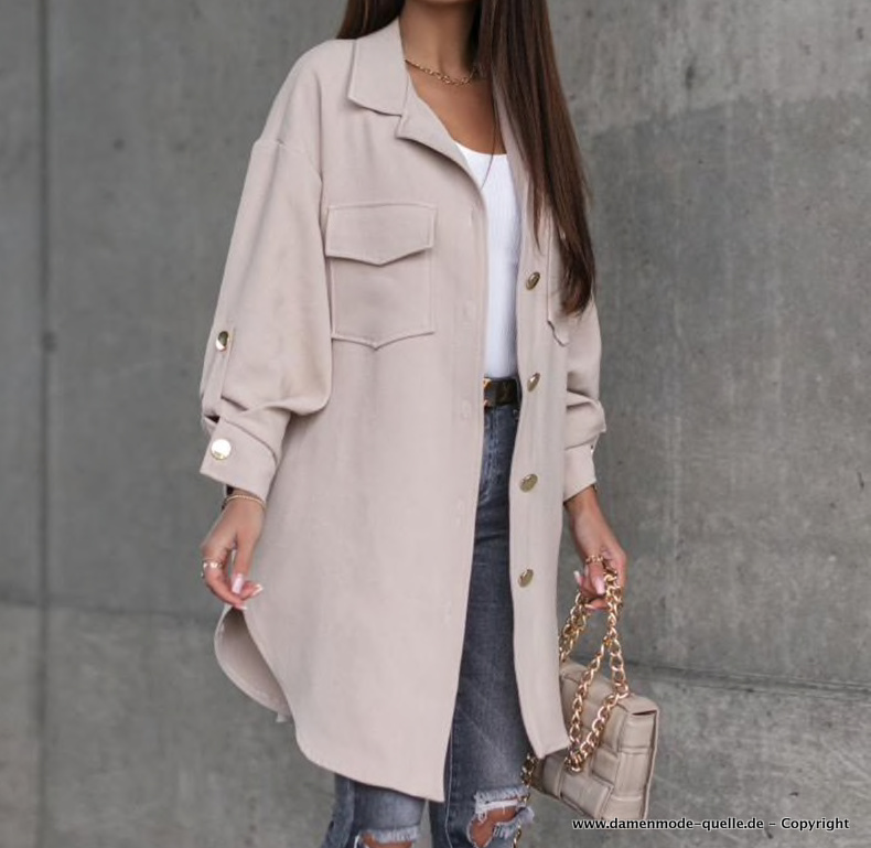 Damen Übergangsjacke Lang in Beige Elegant