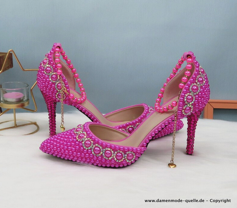 Fuchsia Perlen Abendschuhe Elegant und Festlich