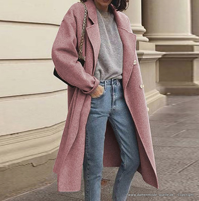 Zweireiher Trenchcoat Übergangsjacke für Damen in Rosa