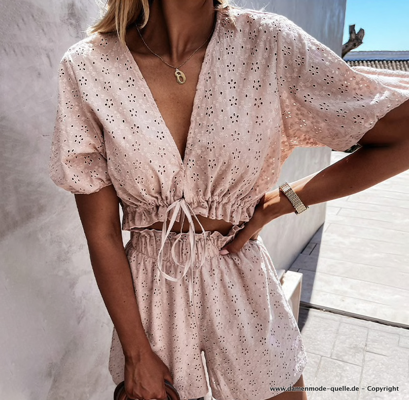 Sommeroutfit Boho Zweiteiler Kurz in Altrosa