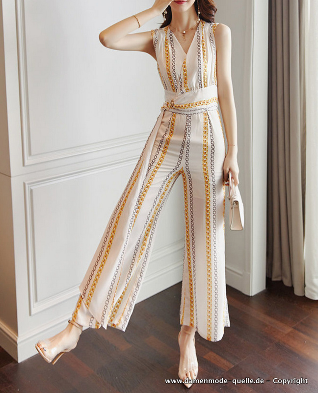 Vintage Print Sommer Jumpsuit Einteiler Elegant