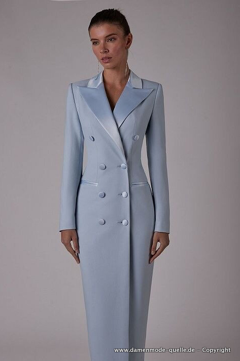 Langer Damen Blazer Mantel Elegant in Hellblau