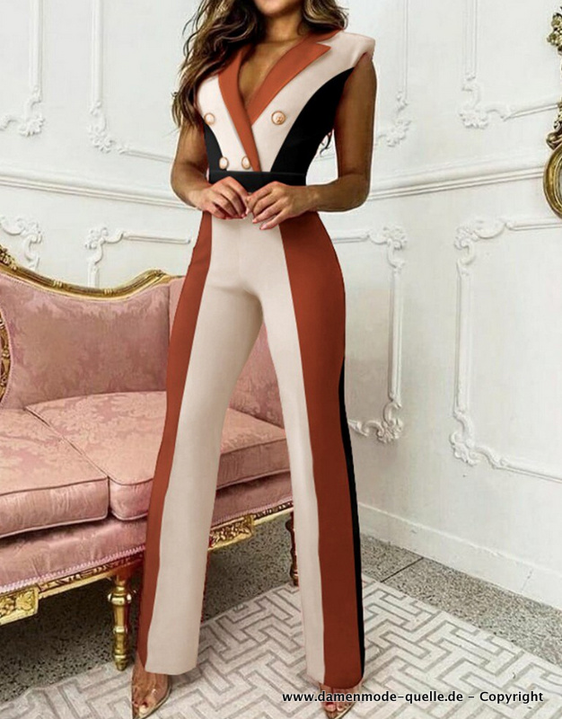 Colorblock Onepice Jumpsuit Einteiler Elegant Schmal