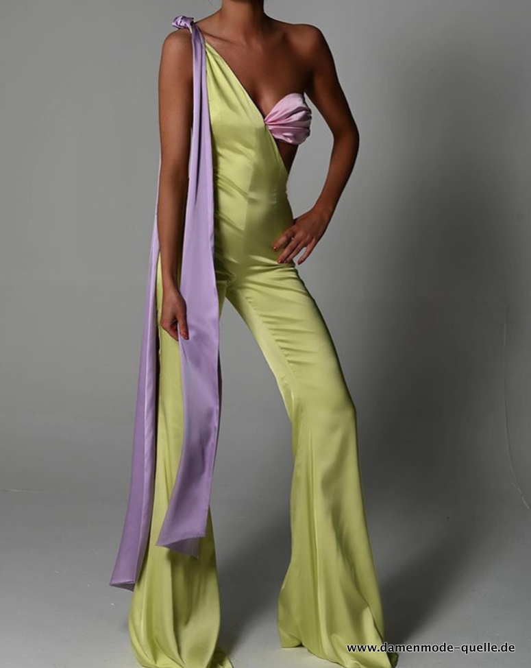 One Shoulder Satin Jumpsuit in Gelb