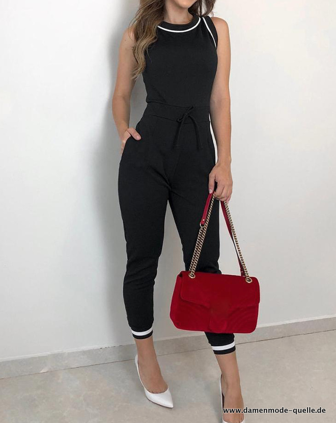 Bodycon Onepice Jumpsuit Leger Knöchellang in Schwarz