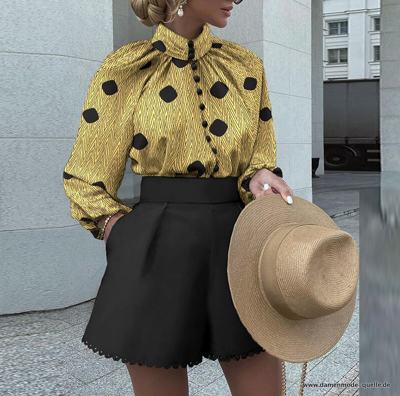 Damenoutfit Elegant in Schwarz Gold Hose mit Bluse im Set