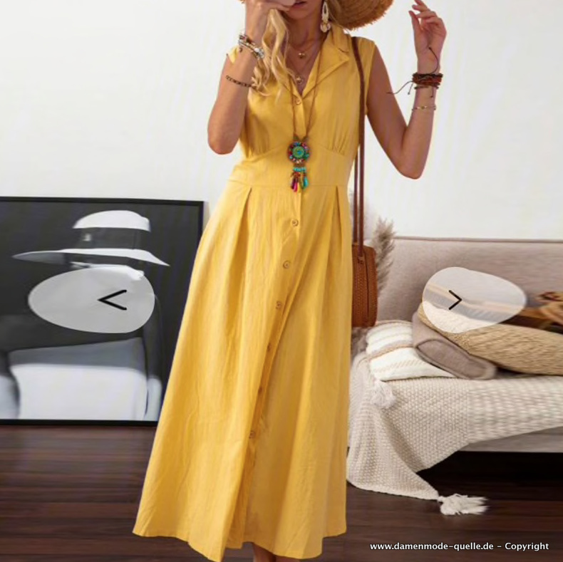 Vintage Style Maxi Sommerkleid Lang in Gelb