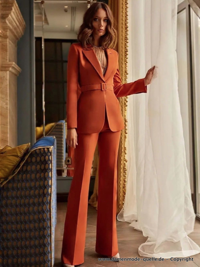 Eleganter Business Hosenanzug Elegant in Orange mit Gürtel