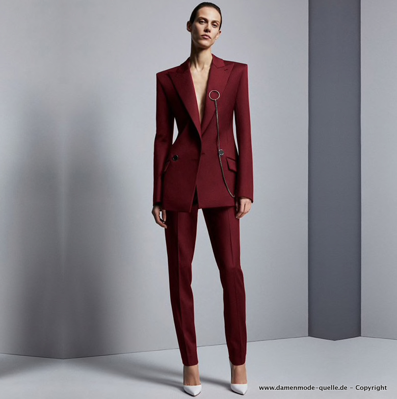 Damen Business Hosenanzug Elegant in Weinrot Burgundy 