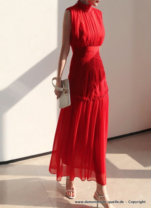 Elegantes Sommerkleid Lang in Rot 