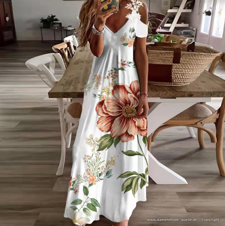 A Linie Sommerkleid Elegant Lang mit Blumenmuster