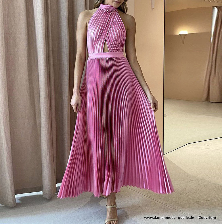 Ärmelloses Plissee Sommerkleid Elegant in Pink