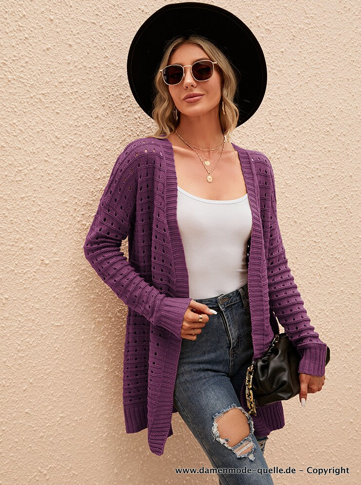 Baggy Cardigan Strickjacke in Lila