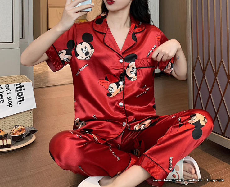 Disney Satin Mickey Pyjama in Rot
