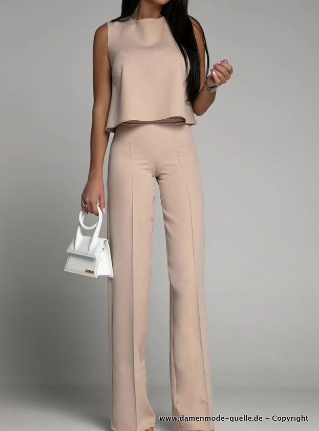 Damen Zweiteiler Outfit Elegant und Festlich Lang in Beige