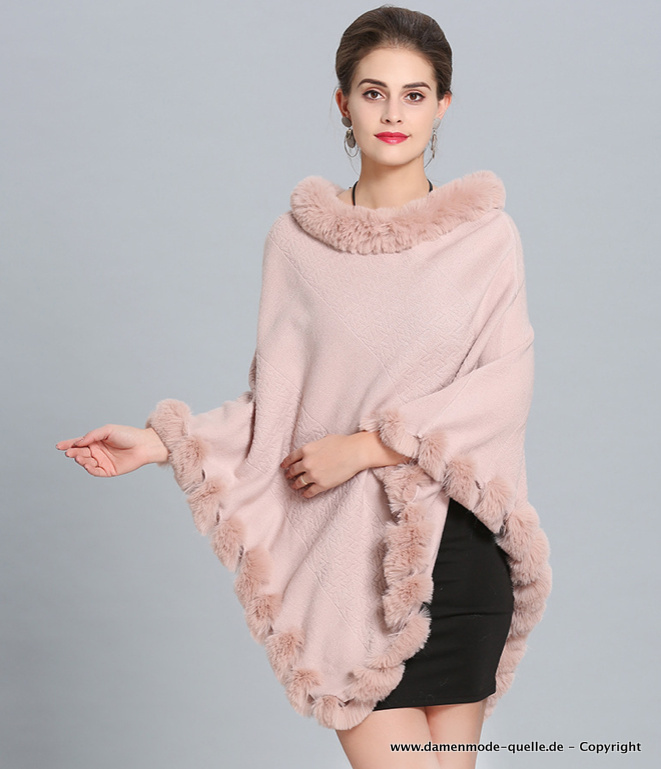 Herbst Frühling Damen Poncho Asymmetrisch in Altrosa