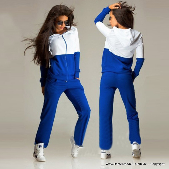 Damen Trainingsanzug Freizeitanzug in Blau Weiß