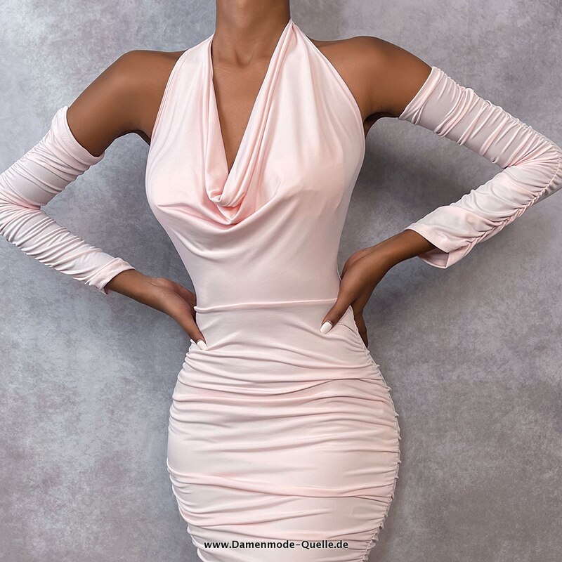 Wasserfall Bodycon Damen Kleid Elegantes Party Sommer Kleid Rosa
