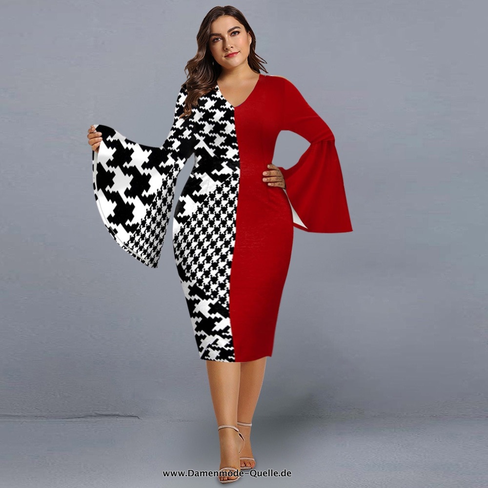 Plus Size Kleid für Elegant für Party mit V-Ausschnitt Rot 