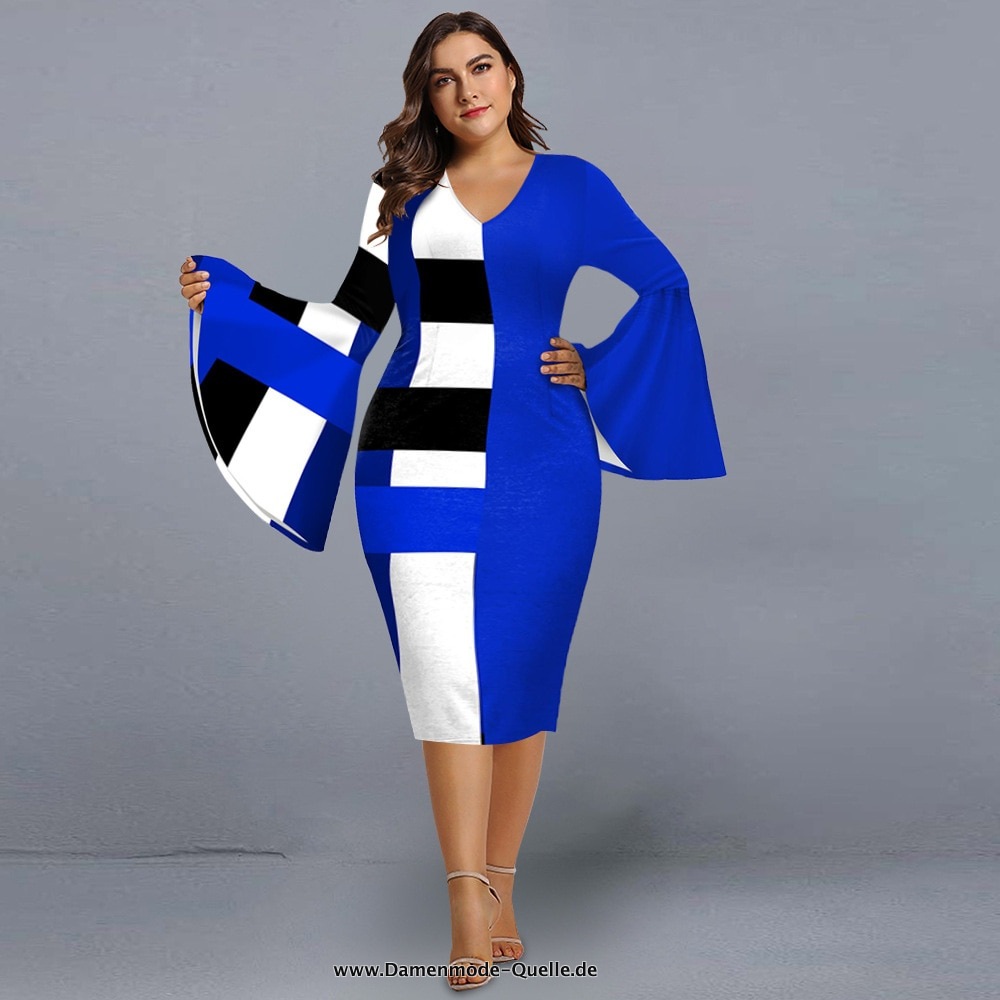Plus Size Kleid für Elegant für Party mit V-Ausschnitt Blau