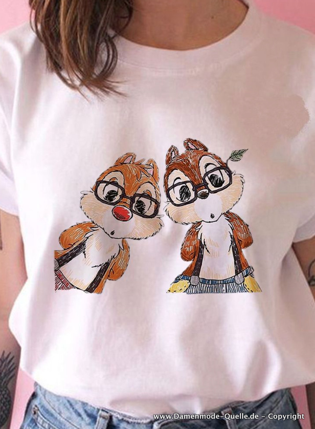 T Shirt Disney Chip 'n' Dale Damen T-Shirt Weiß