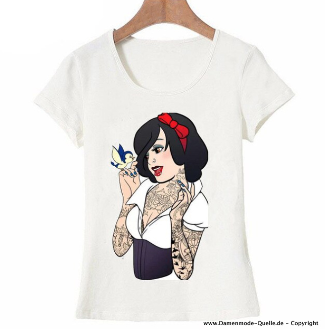 Schneewittchen Cartoon Print Damen T-Shirt in Weiß