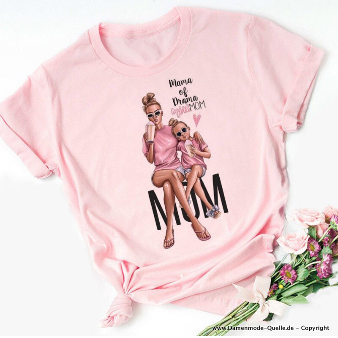 MOM Print Damen T-Shirt in Rosa