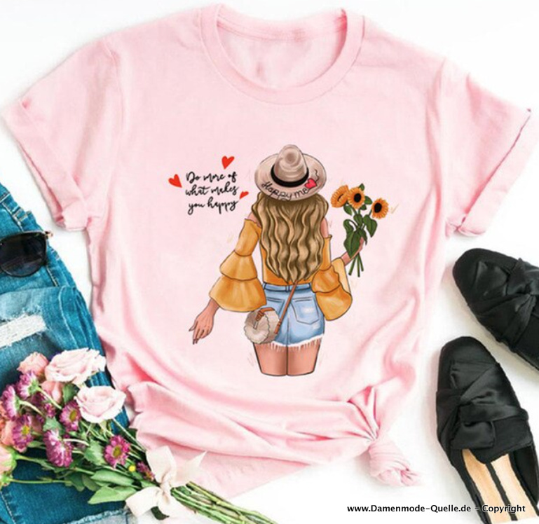 Sommer Mädchen Print Damen T-Shirt in Rosa