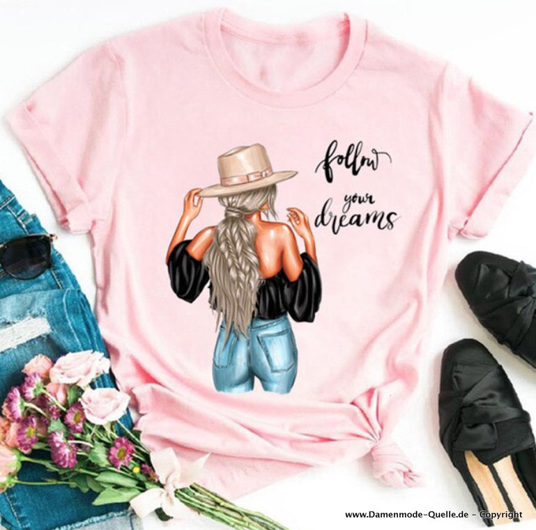 Western Mädchen Print Damen T-Shirt in Rosa