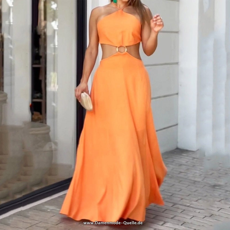 Neckholder Maxi Kleid Ärmellos Sommerkleid 2023 Orange