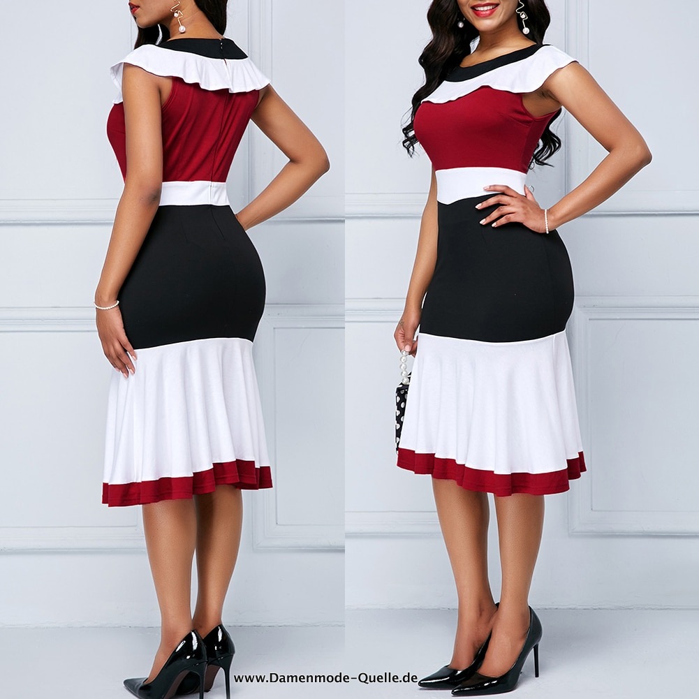 Rundhals Büro Damen 2023 Kleid in Schwarz Rot
